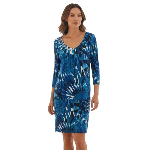 BCBGMAXAZRIA Dress Womens Small Blue Long Sleeve Pullover Sheath V-Neck - Picture 1 of 10